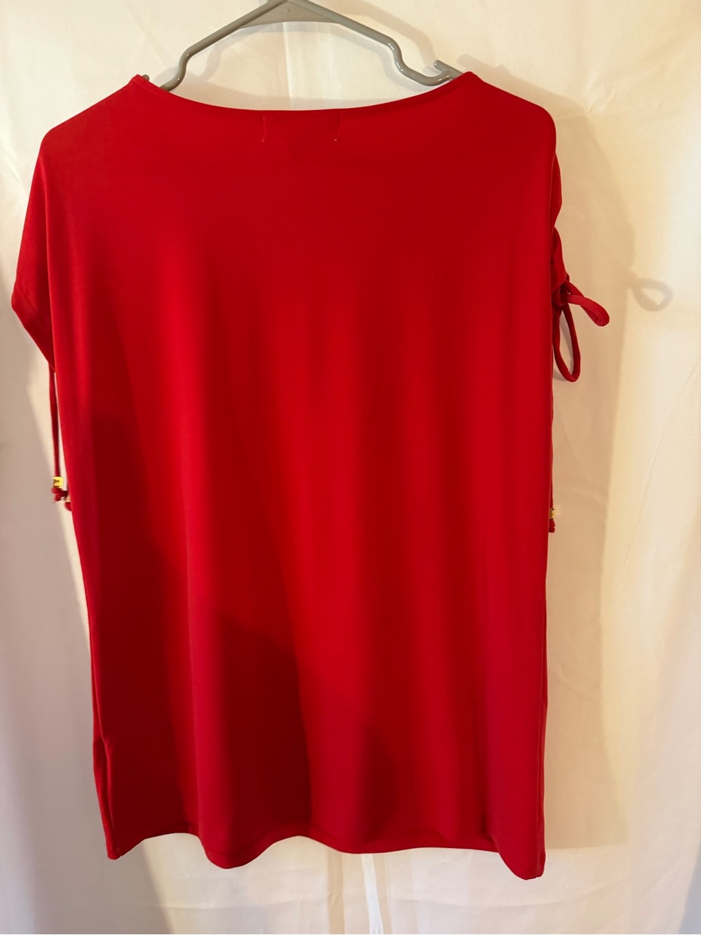 Michael Kors Red Short-Sleeve Tie-Detail Women's Top - Picture 4 of 5